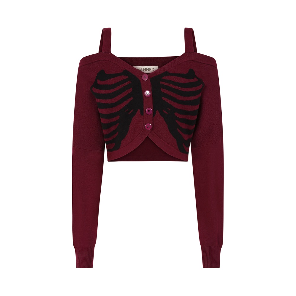 Banned - Ligeia Knitted Cardigan - Burgundy/Black